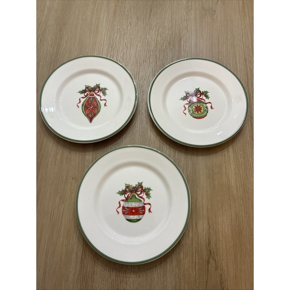 Christopher Radko Traditions Holiday Celebrations 3 Salad Bread Plates 8 1/4"